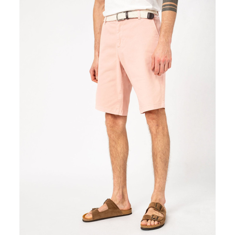 Bermuda chino en coton stretch coloris unique avec ceinture homme