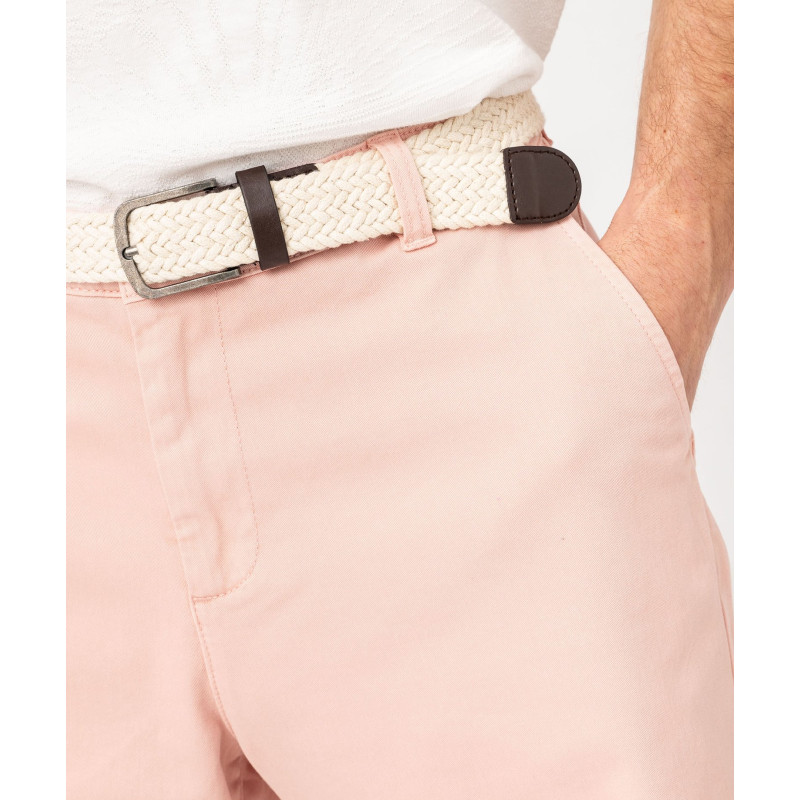 Bermuda chino en coton stretch coloris unique avec ceinture homme