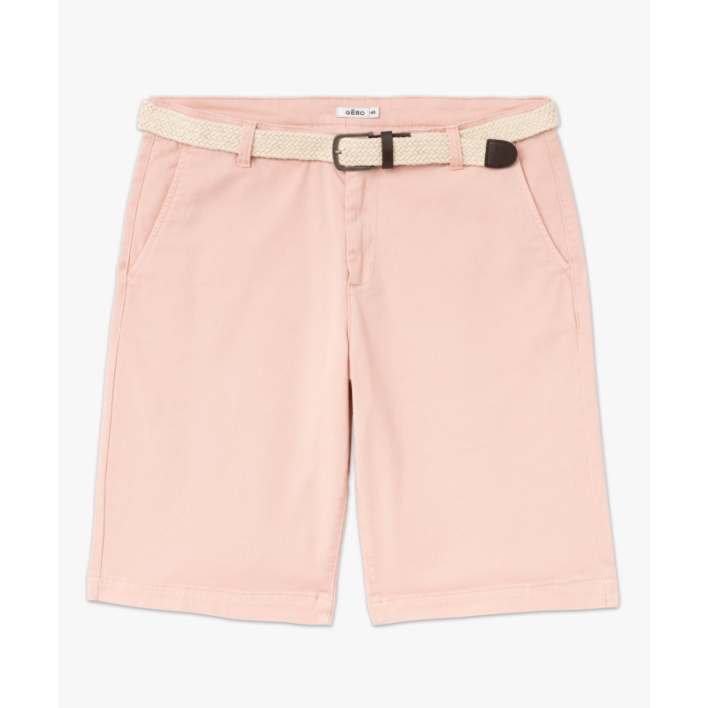 Bermuda chino en coton stretch coloris unique avec ceinture homme