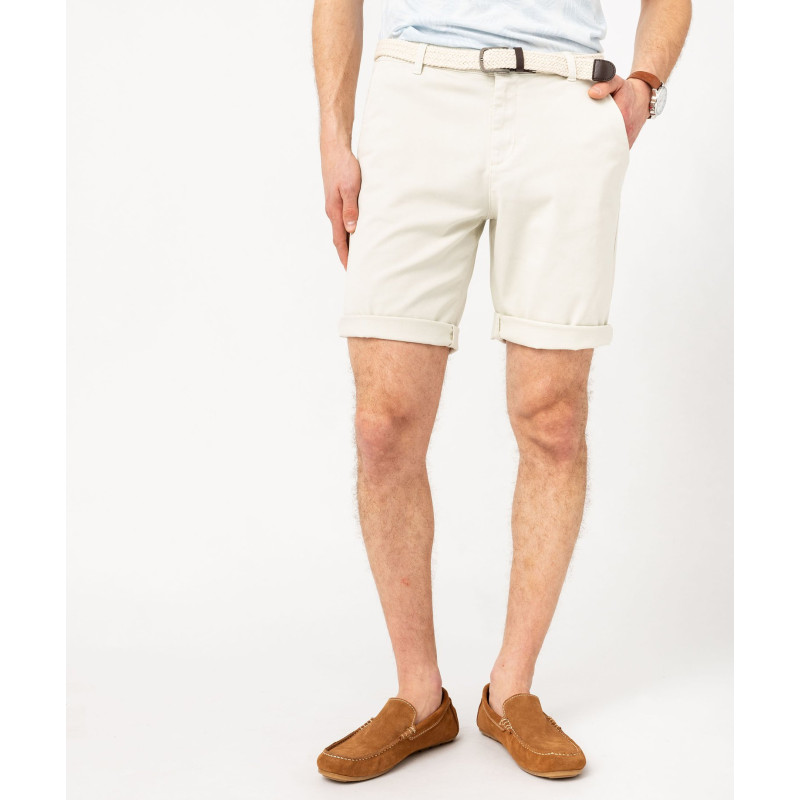 Bermuda chino en coton stretch coloris unique avec ceinture homme