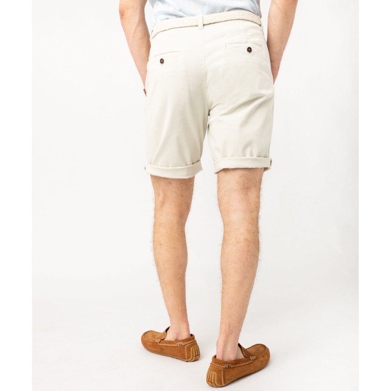 Bermuda chino en coton stretch coloris unique avec ceinture homme