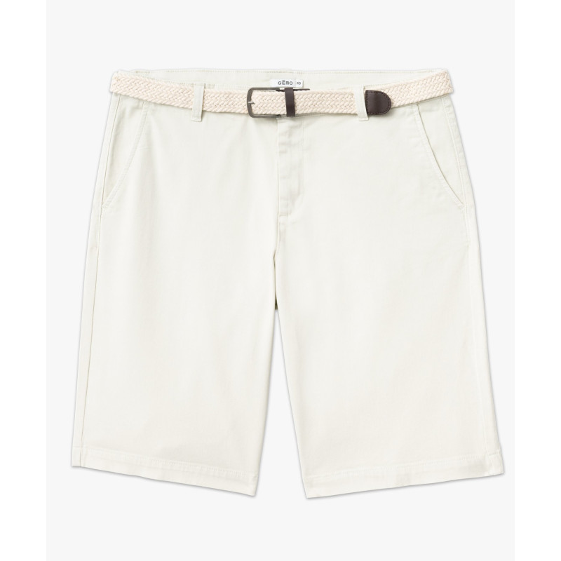 Bermuda chino en coton stretch coloris unique avec ceinture homme