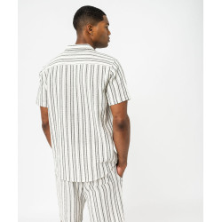 Chemise manches courtes et col cubain en coton tissé rayé homme