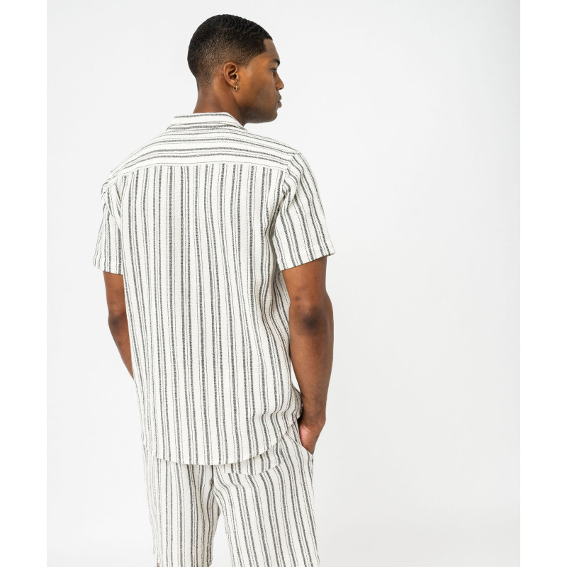 Chemise manches courtes et col cubain en coton tissé rayé homme