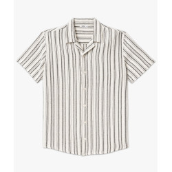 Chemise manches courtes et col cubain en coton tissé rayé homme