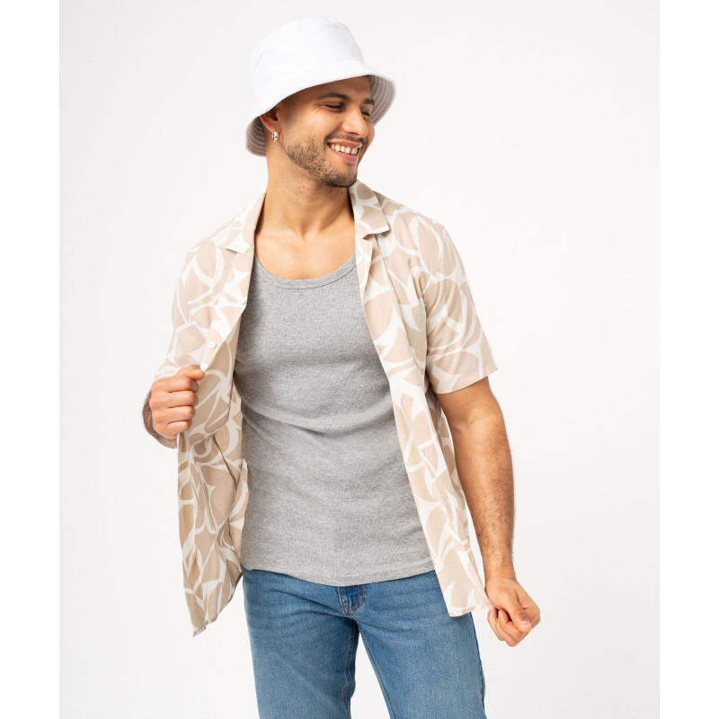 Chemise manches courtes et col cubain fine et fluide homme