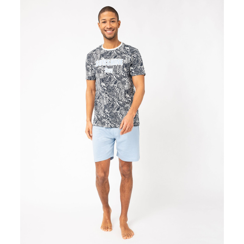 Pyjashort en coton motif feuillage homme