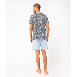 Pyjashort en coton motif feuillage homme