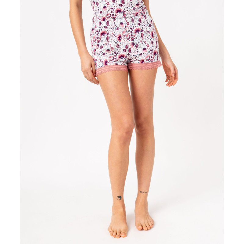 Short de pyjama en maille fluide avec bas en dentelle femme Short de pyjama en maille fluide avec bas en dentelle femme