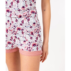 Short de pyjama en maille fluide avec bas en dentelle femme Short de pyjama en maille fluide avec bas en dentelle femme