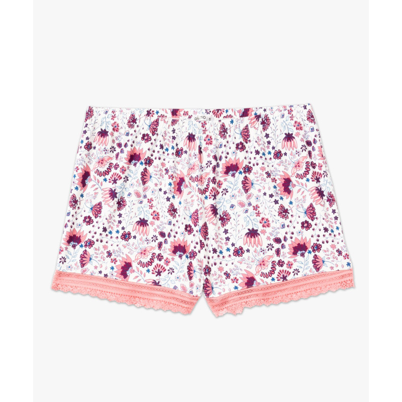 Short de pyjama en maille fluide avec bas en dentelle femme Short de pyjama en maille fluide avec bas en dentelle femme