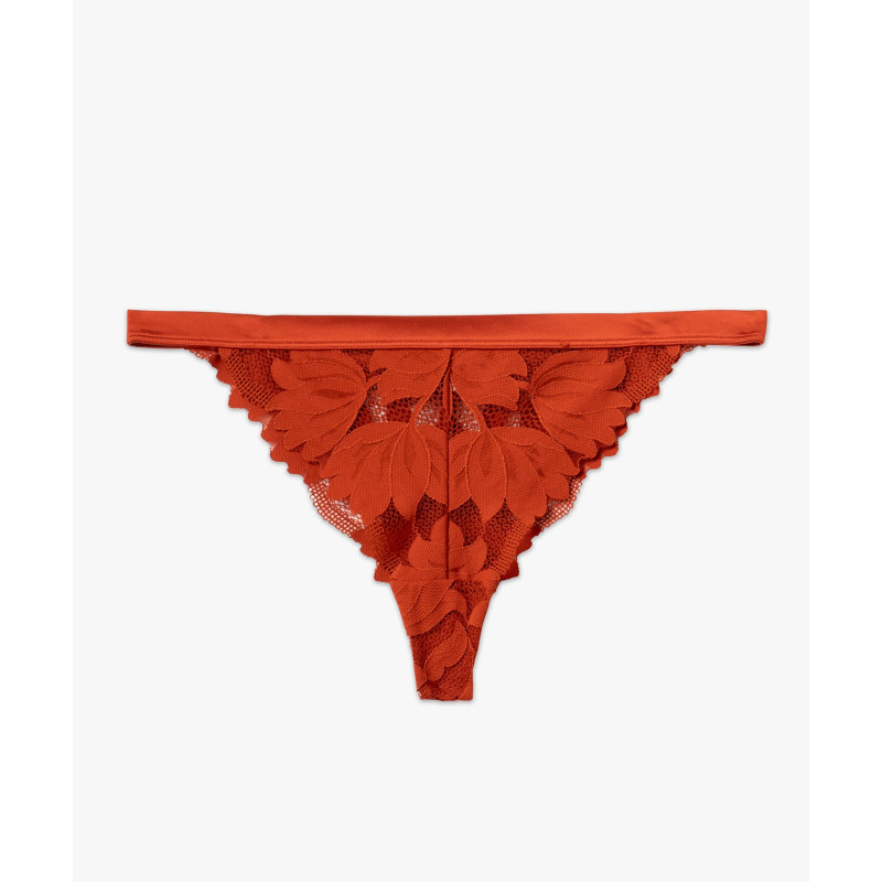 Tanga en dentelle finitions satinées femme Tanga en dentelle finitions satinées femme