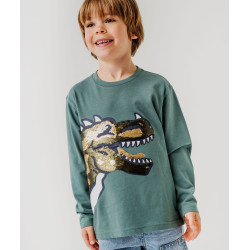 Tee-shirt Ã  manches longues avec motif dinosaures et sequins rÃ©versibles garÃ§on