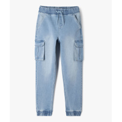 Jean cargo en denim délavé et extensible garçon