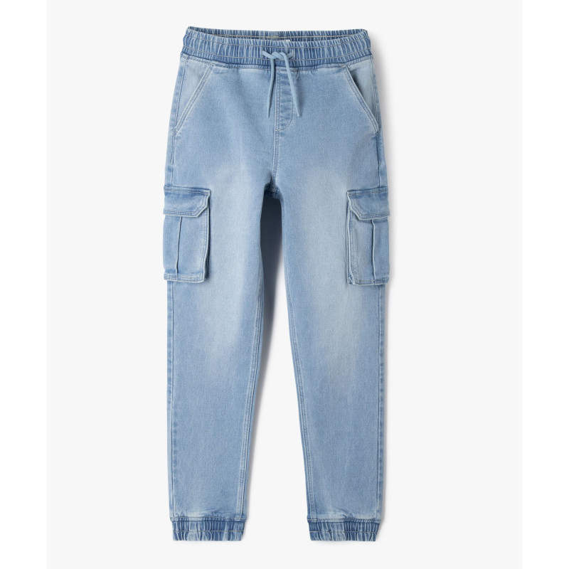 Jean cargo en denim délavé et extensible garçon