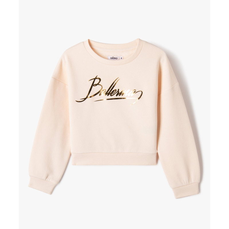 Sweat cropped imprimé brillant devant et dos fille