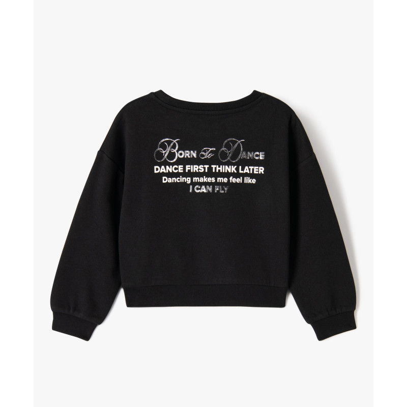 Sweat cropped imprimé brillant devant et dos fille