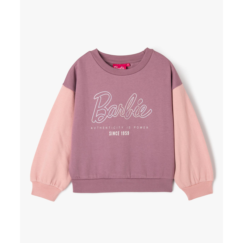 Sweat bicolore avec inscription pailletée fille - Barbie