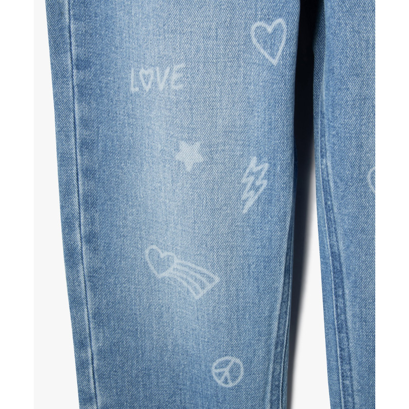 Jean mom fit taille ajustable à motifs fille