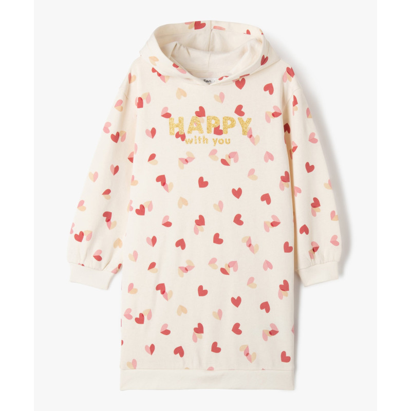 Robe sweat imprimée à capuche fille