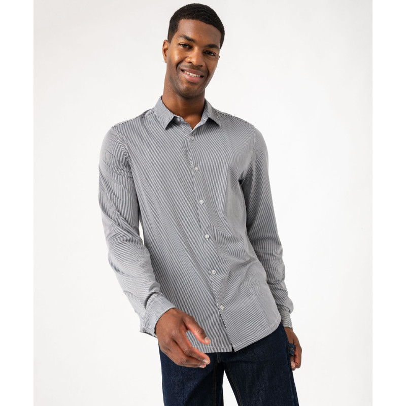 Chemise manches longues rayée fluide et extensible homme