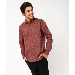 Chemise manches longues coupe droite en coton fleuri homme