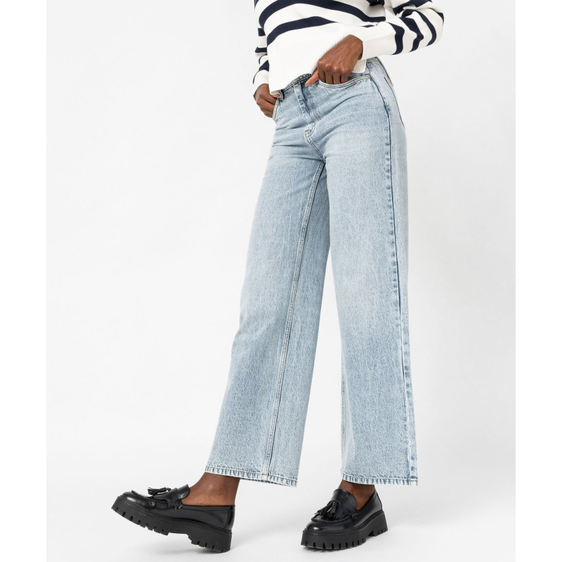 Jean wide leg taille haute délavé femme