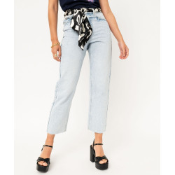 Jean dÃ©lavÃ© coupe cropped straight taille haute femme