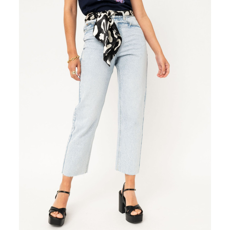 Jean délavé coupe cropped straight taille haute femme