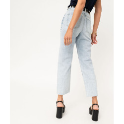 Jean délavé coupe cropped straight taille haute femme