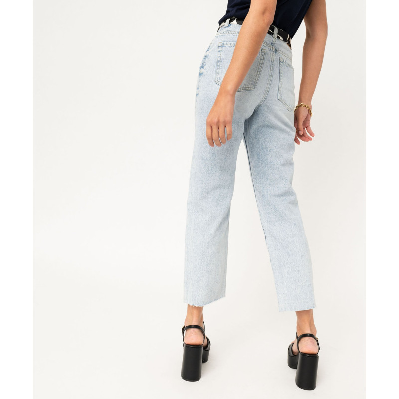 Jean délavé coupe cropped straight taille haute femme