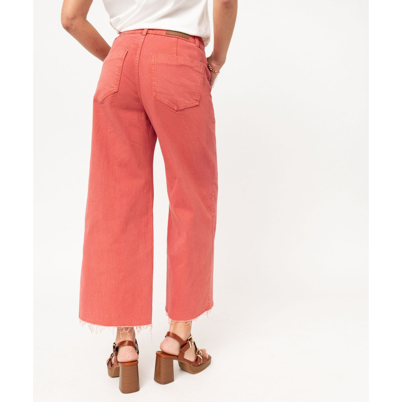 Pantacourt en jean cropped wide leg coloré femme