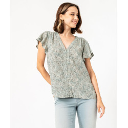 Blouse manches courtes imprimée à boutons femme