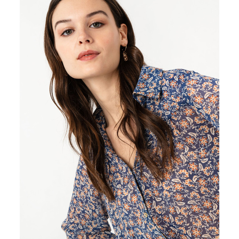 Chemise en voile à motifs fleuris femme