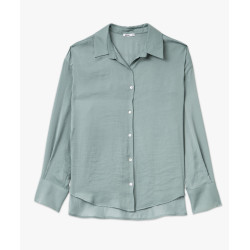 Chemise à manches longues en matière satinée femme