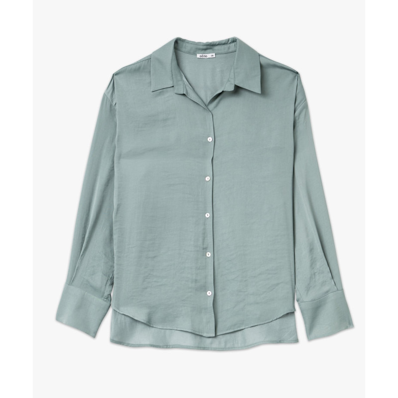 Chemise à manches longues en matière satinée femme