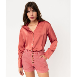 Chemise unie en matière satinée femme