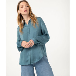 Chemise à manches longues en matière satinée femme