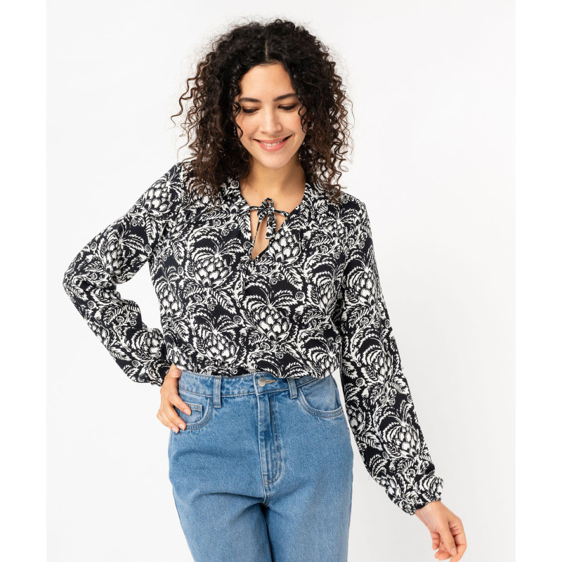 Blouse manches longues à motifs fleuris femme