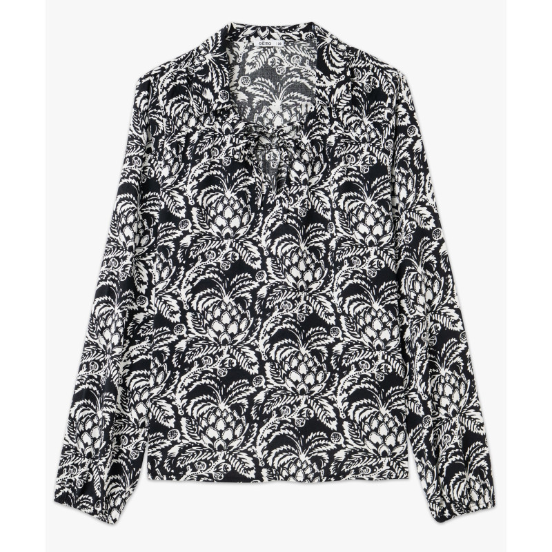 Blouse manches longues à motifs fleuris femme