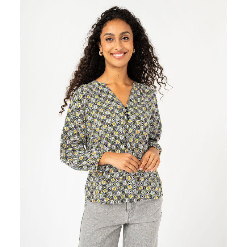 Blouse fluide imprimée à manches 3/4 femme