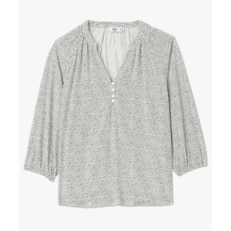 Blouse fluide imprimée à manches 3/4 femme