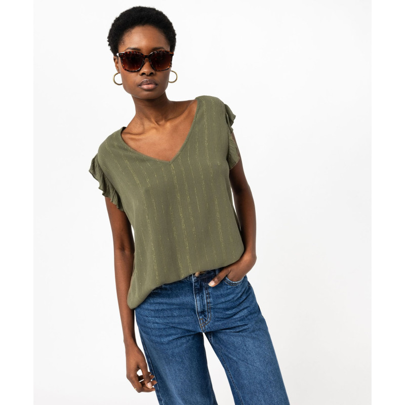 Blouse sans manches en viscose froissée femme