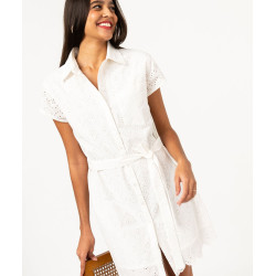 Robe chemise manches courtes en broderie anglaise femme