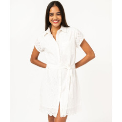 Robe chemise manches courtes en broderie anglaise femme