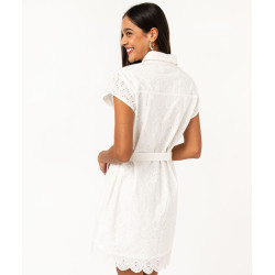 Robe chemise manches courtes en broderie anglaise femme