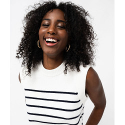 Pull sans manches à rayures en maille côtelée femme Pull sans manches à rayures en maille côtelée femme