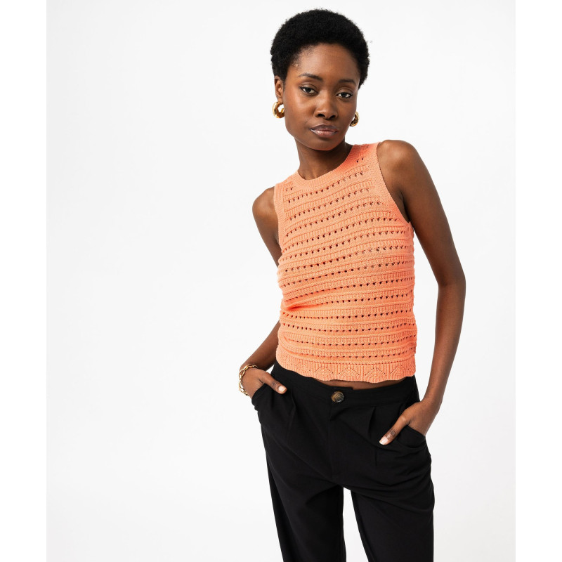 Pull sans manches en maille ajourée femme Pull sans manches en maille ajourée femme