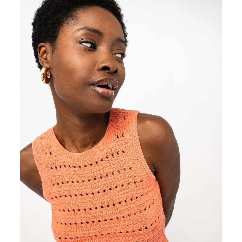 Pull sans manches en maille ajourée femme Pull sans manches en maille ajourée femme