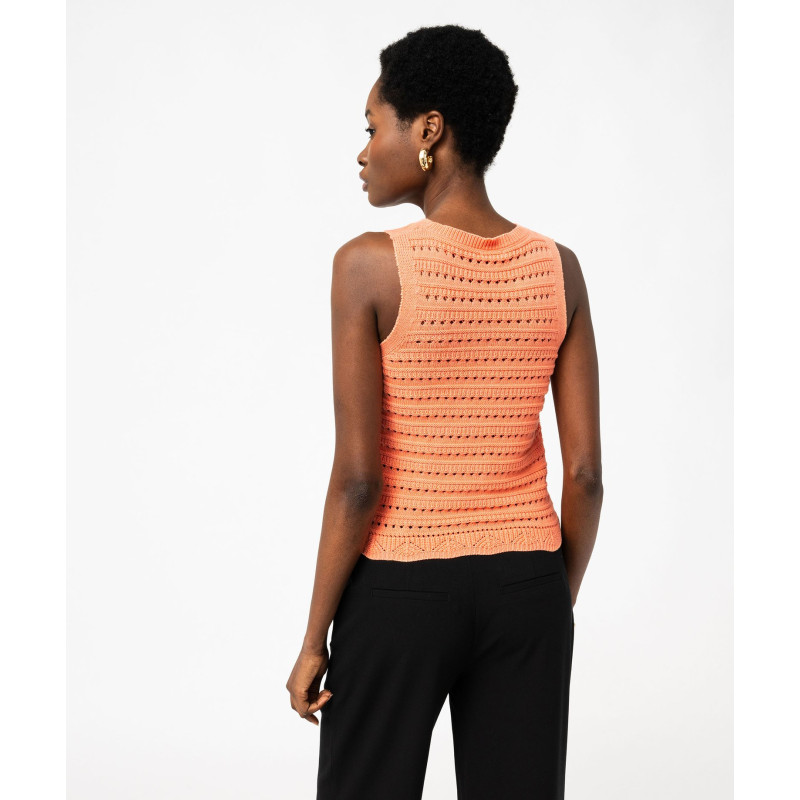 Pull sans manches en maille ajourée femme Pull sans manches en maille ajourée femme